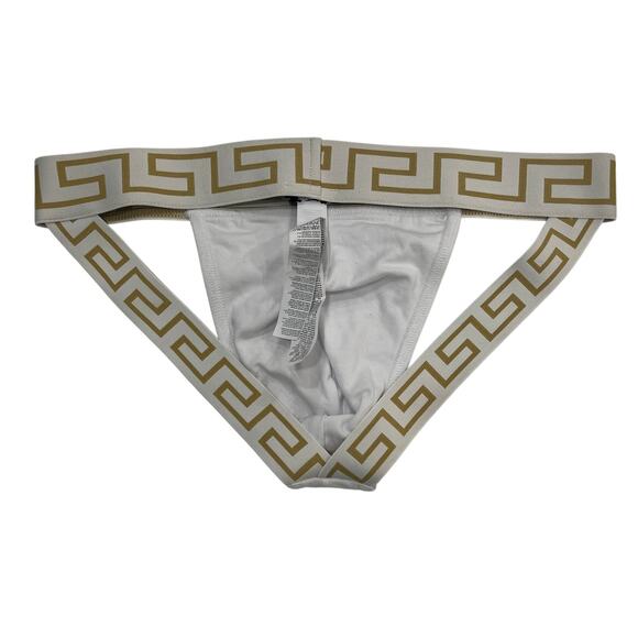 M2-5 VERSACE Men's Greca Jockstrap Underwear Stretch White/Gold Size 6/34-46/M - Picture 3 of 11